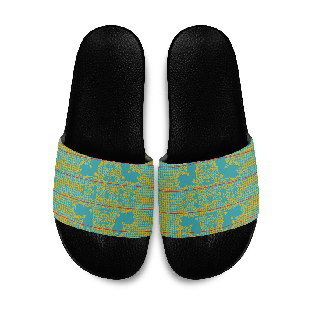Green Hearts Crown Traditional Geometry Slide Sandals Seanamarena Basotho Blanket Inspired