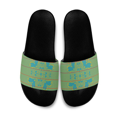 Green Hearts Crown Traditional Geometry Slide Sandals Seanamarena Basotho Blanket Inspired