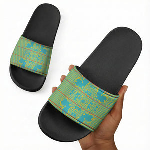 Green Hearts Crown Traditional Geometry Slide Sandals Seanamarena Basotho Blanket Inspired