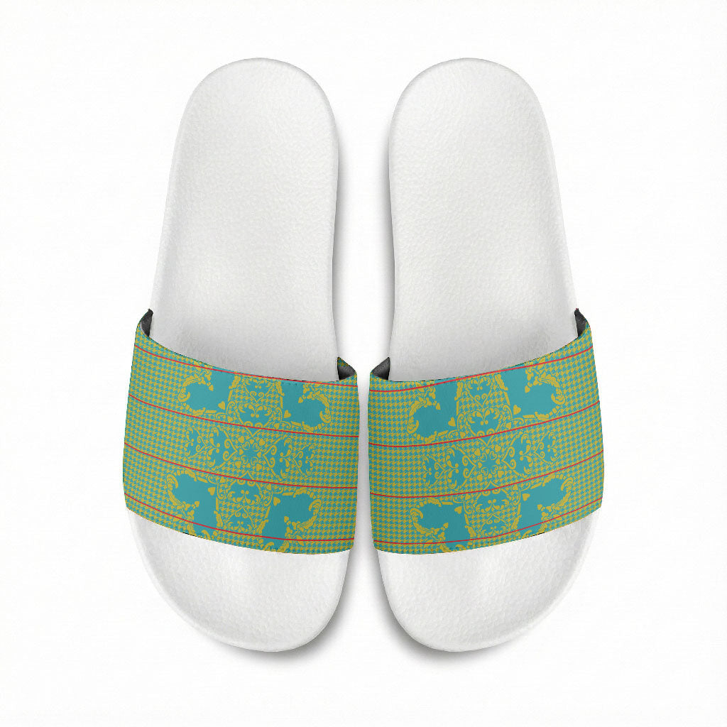 Green Hearts Crown Traditional Geometry Slide Sandals Seanamarena Basotho Blanket Inspired