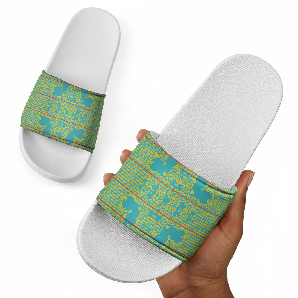 Green Hearts Crown Traditional Geometry Slide Sandals Seanamarena Basotho Blanket Inspired