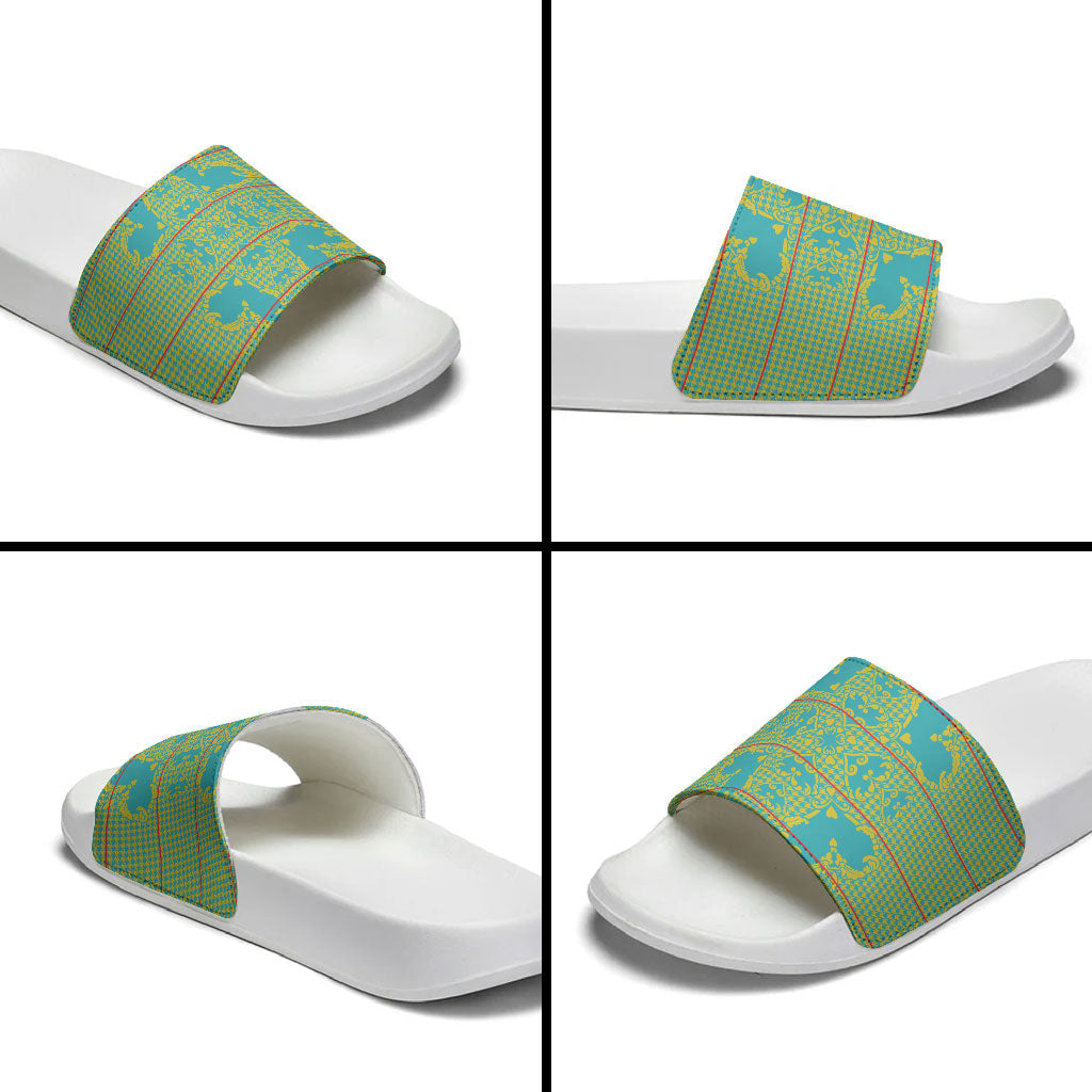 Green Hearts Crown Traditional Geometry Slide Sandals Seanamarena Basotho Blanket Inspired
