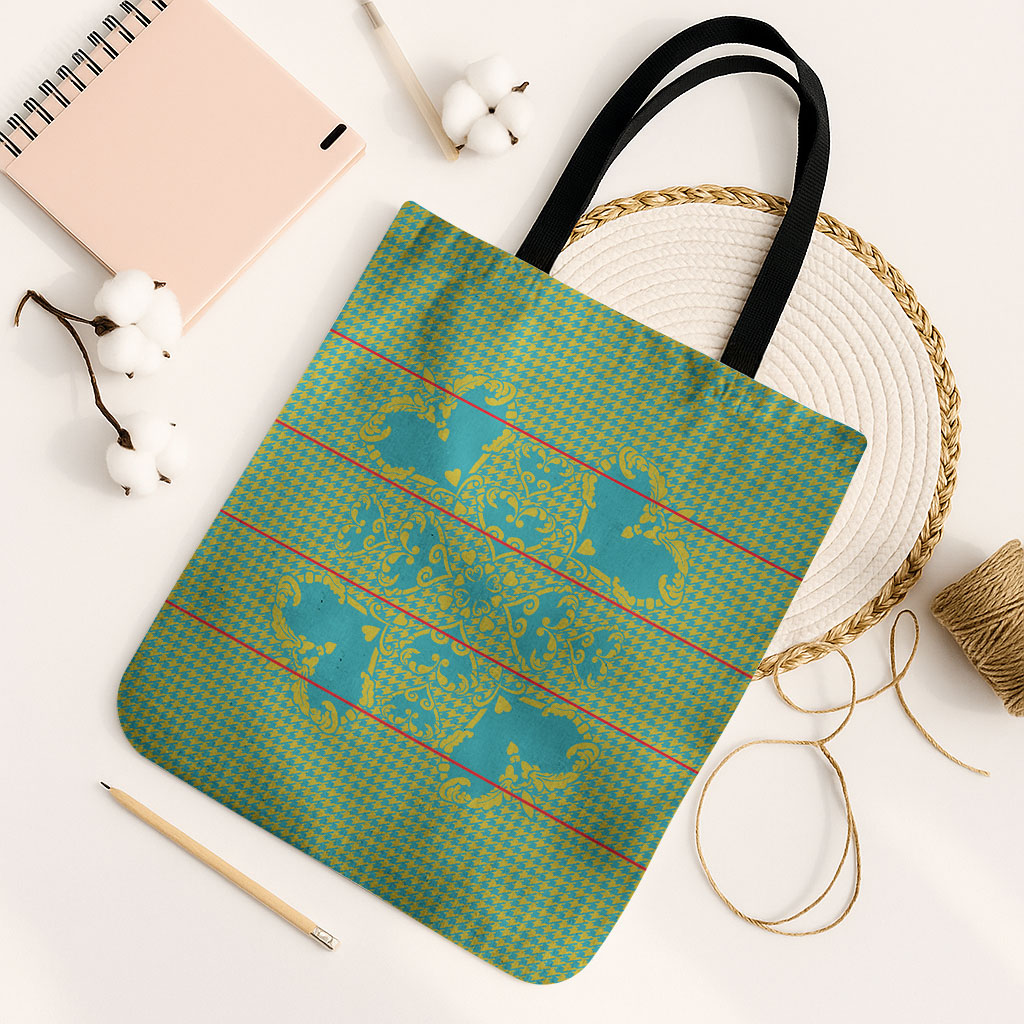 Green Hearts Crown Traditional Geometry Tote Bag Seanamarena Basotho Blanket Inspired