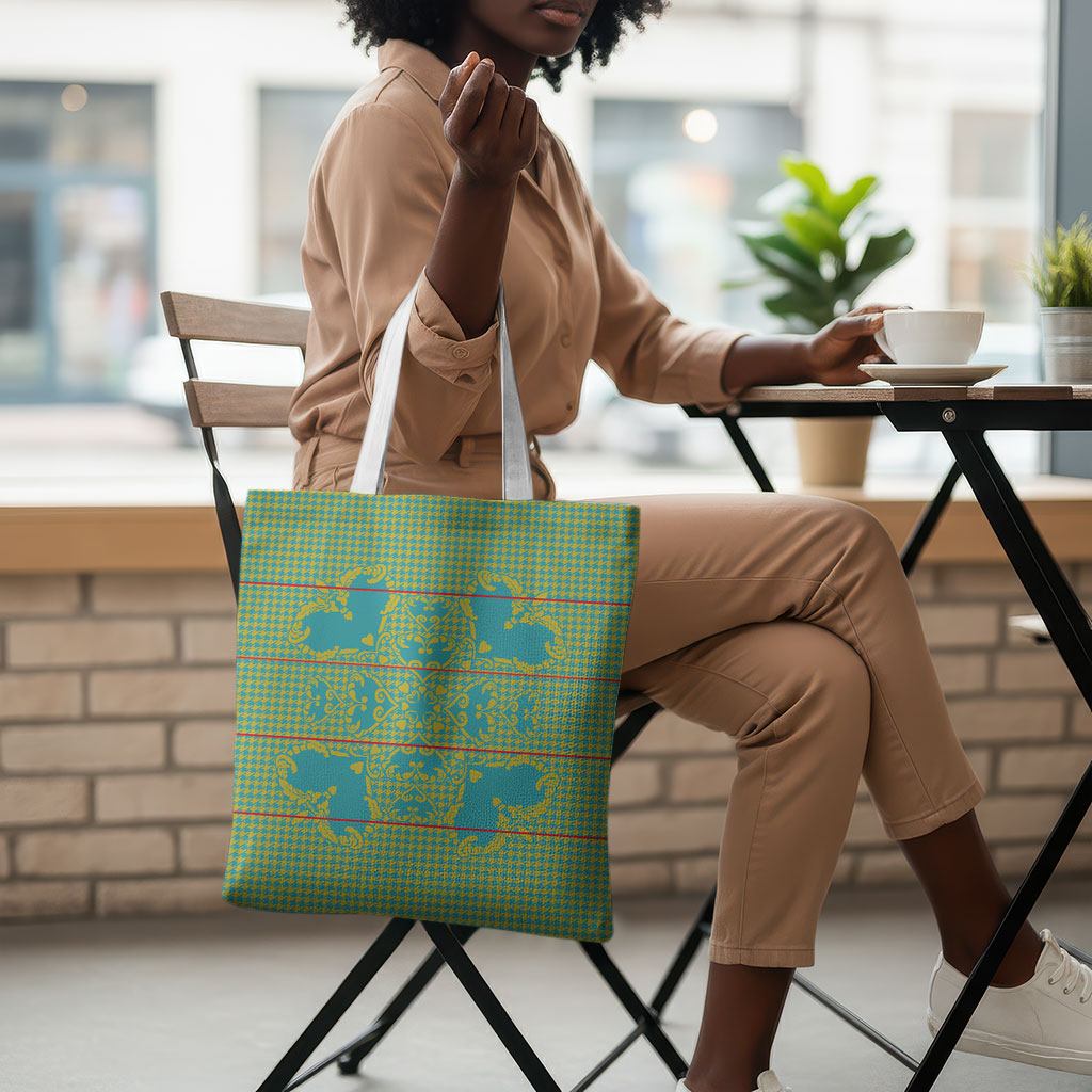 Green Hearts Crown Traditional Geometry Tote Bag Seanamarena Basotho Blanket Inspired