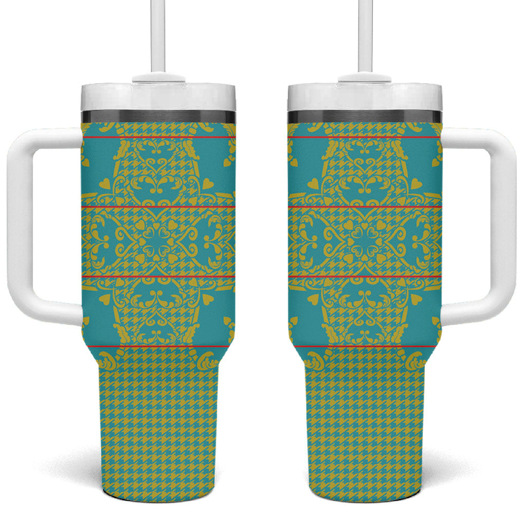 Green Hearts Crown Traditional Geometry Tumbler With Handle Seanamarena Basotho Blanket Inspired