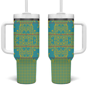 Green Hearts Crown Traditional Geometry Tumbler With Handle Seanamarena Basotho Blanket Inspired