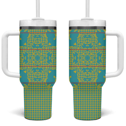 Green Hearts Crown Traditional Geometry Tumbler With Handle Seanamarena Basotho Blanket Inspired