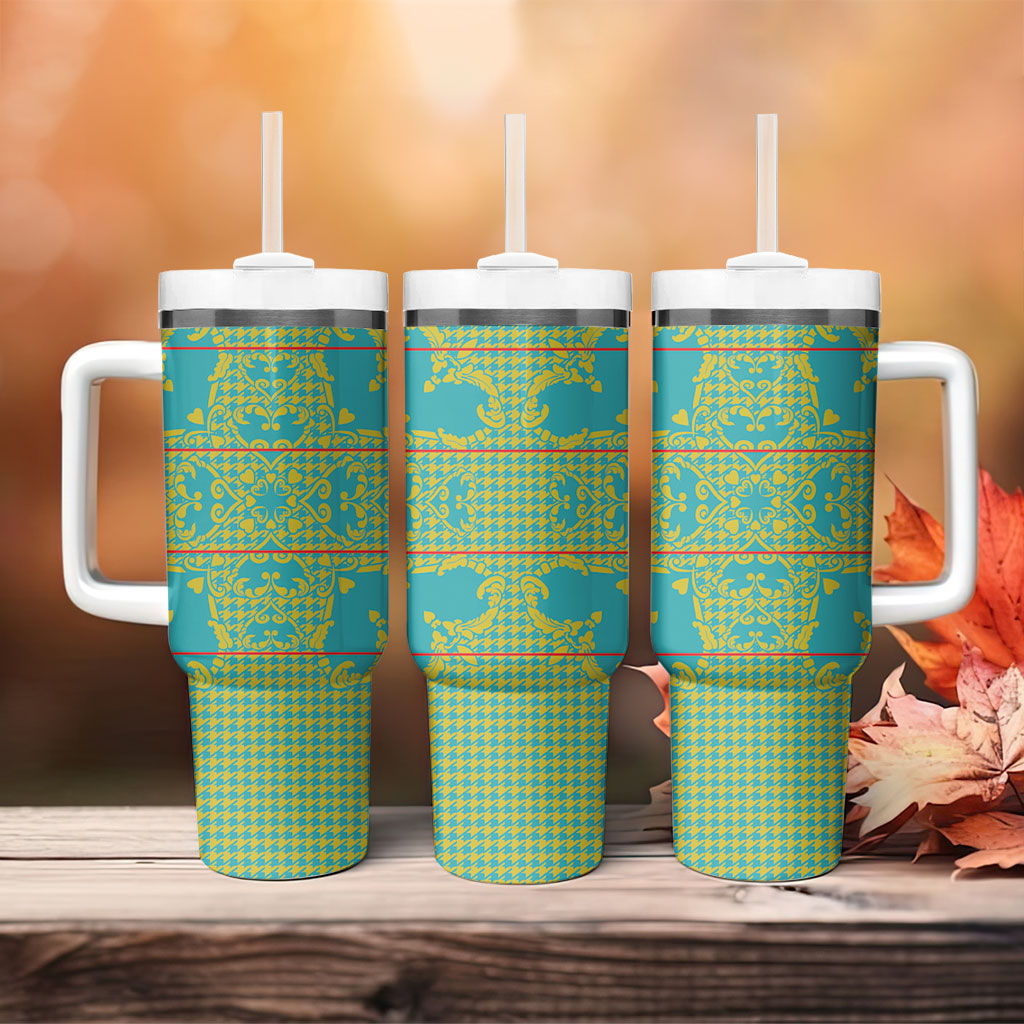 Green Hearts Crown Traditional Geometry Tumbler With Handle Seanamarena Basotho Blanket Inspired
