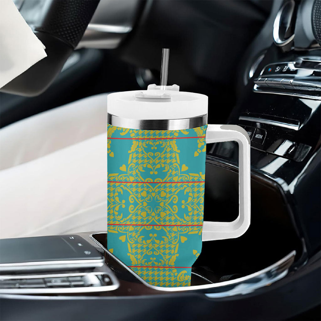 Green Hearts Crown Traditional Geometry Tumbler With Handle Seanamarena Basotho Blanket Inspired