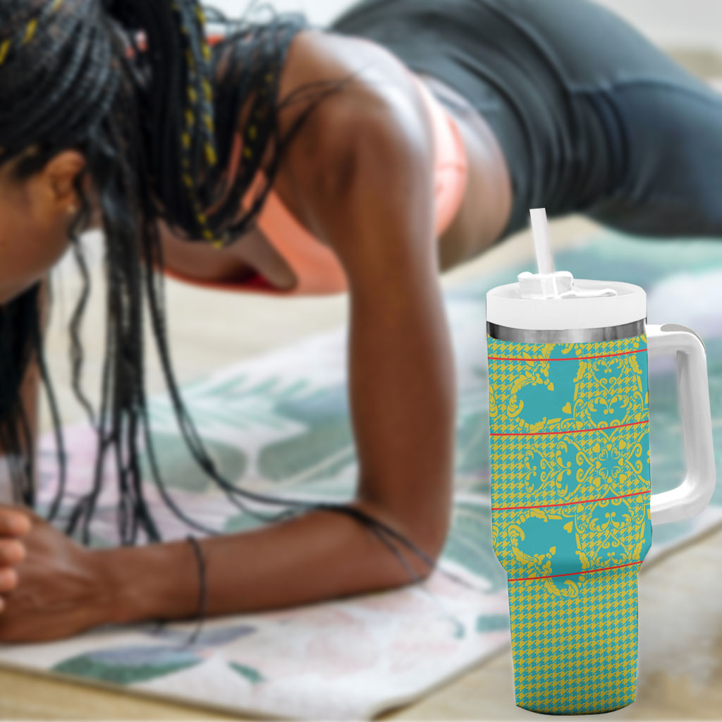 Green Hearts Crown Traditional Geometry Tumbler With Handle Seanamarena Basotho Blanket Inspired