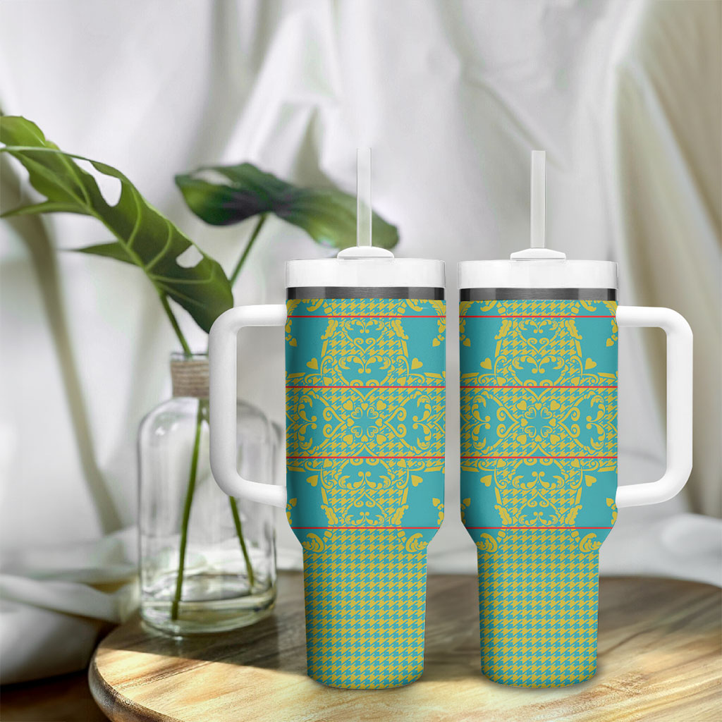 Green Hearts Crown Traditional Geometry Tumbler With Handle Seanamarena Basotho Blanket Inspired