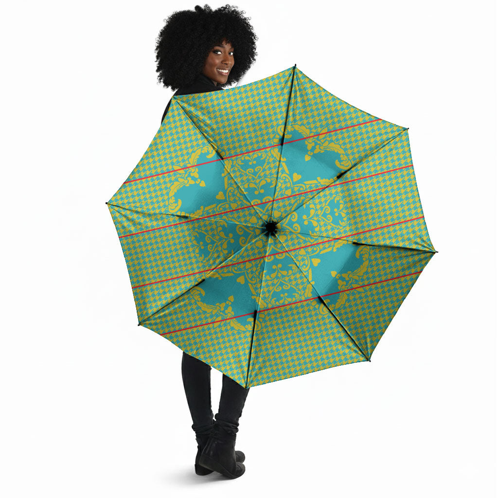 Green Hearts Crown Traditional Geometry Umbrella Seanamarena Basotho Blanket Inspired