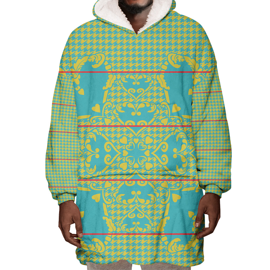 Green Hearts Crown Traditional Geometry Wearable Blanket Hoodie Seanamarena Basotho Blanket Inspired