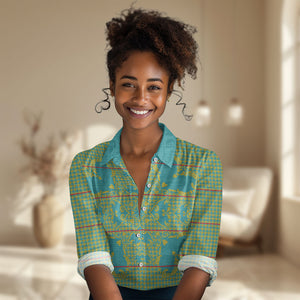 Green Hearts Crown Traditional Geometry Women Casual Shirt Seanamarena Basotho Blanket Inspired