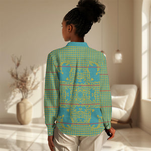 Green Hearts Crown Traditional Geometry Women Casual Shirt Seanamarena Basotho Blanket Inspired