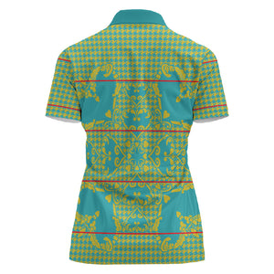 Green Hearts Crown Traditional Geometry Women Polo Shirt Seanamarena Basotho Blanket Inspired