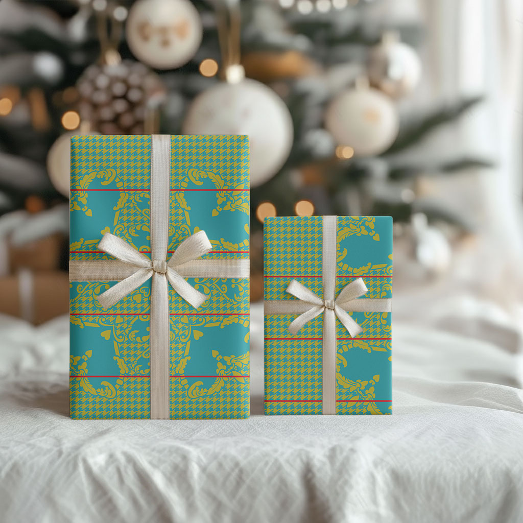 Green Hearts Crown Traditional Geometry Wrapping Paper Seanamarena Basotho Blanket Inspired