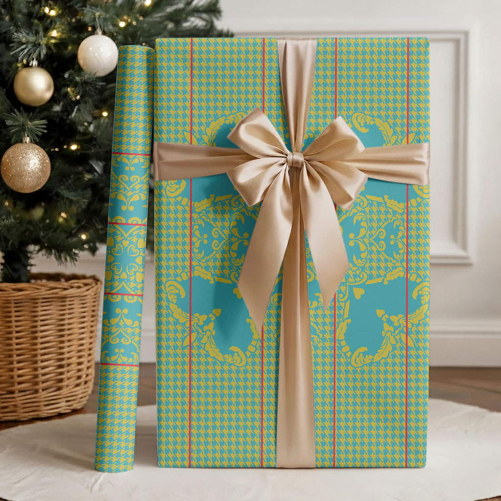 Green Hearts Crown Traditional Geometry Wrapping Paper Seanamarena Basotho Blanket Inspired