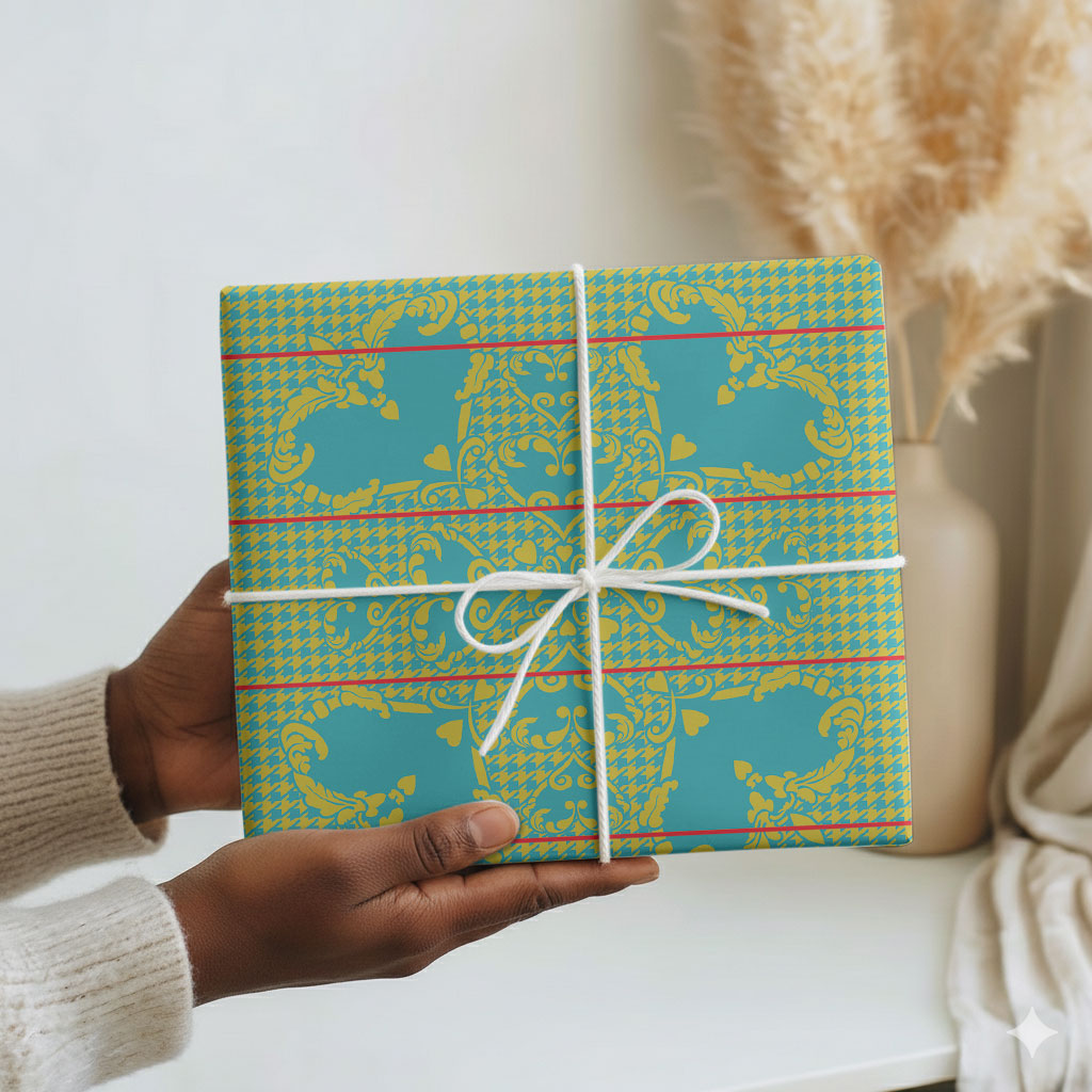 Green Hearts Crown Traditional Geometry Wrapping Paper Seanamarena Basotho Blanket Inspired