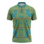 Green Hearts Crown Traditional Geometry Zipper Polo Shirt Seanamarena Basotho Blanket Inspired