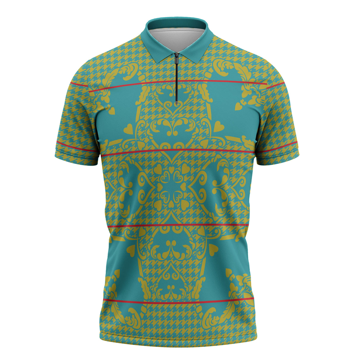 Green Hearts Crown Traditional Geometry Zipper Polo Shirt Seanamarena Basotho Blanket Inspired