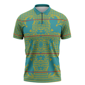 Green Hearts Crown Traditional Geometry Zipper Polo Shirt Seanamarena Basotho Blanket Inspired