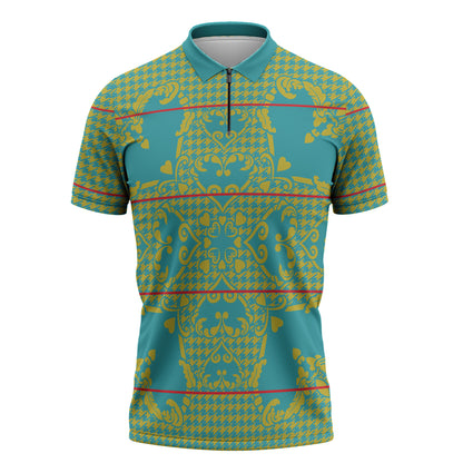 Green Hearts Crown Traditional Geometry Zipper Polo Shirt Seanamarena Basotho Blanket Inspired