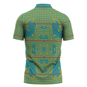 Green Hearts Crown Traditional Geometry Zipper Polo Shirt Seanamarena Basotho Blanket Inspired