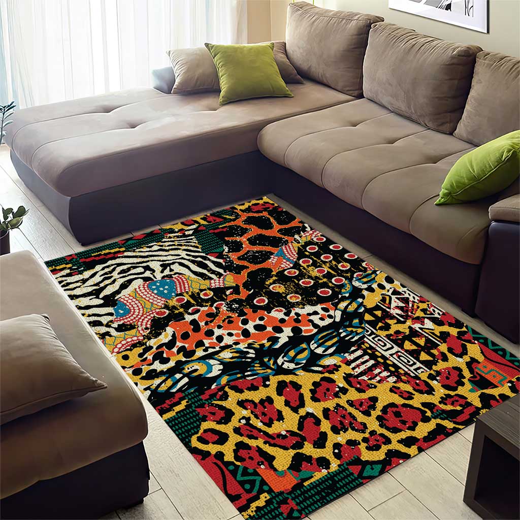 African Mixed Wild Animal Skins Area Rug
