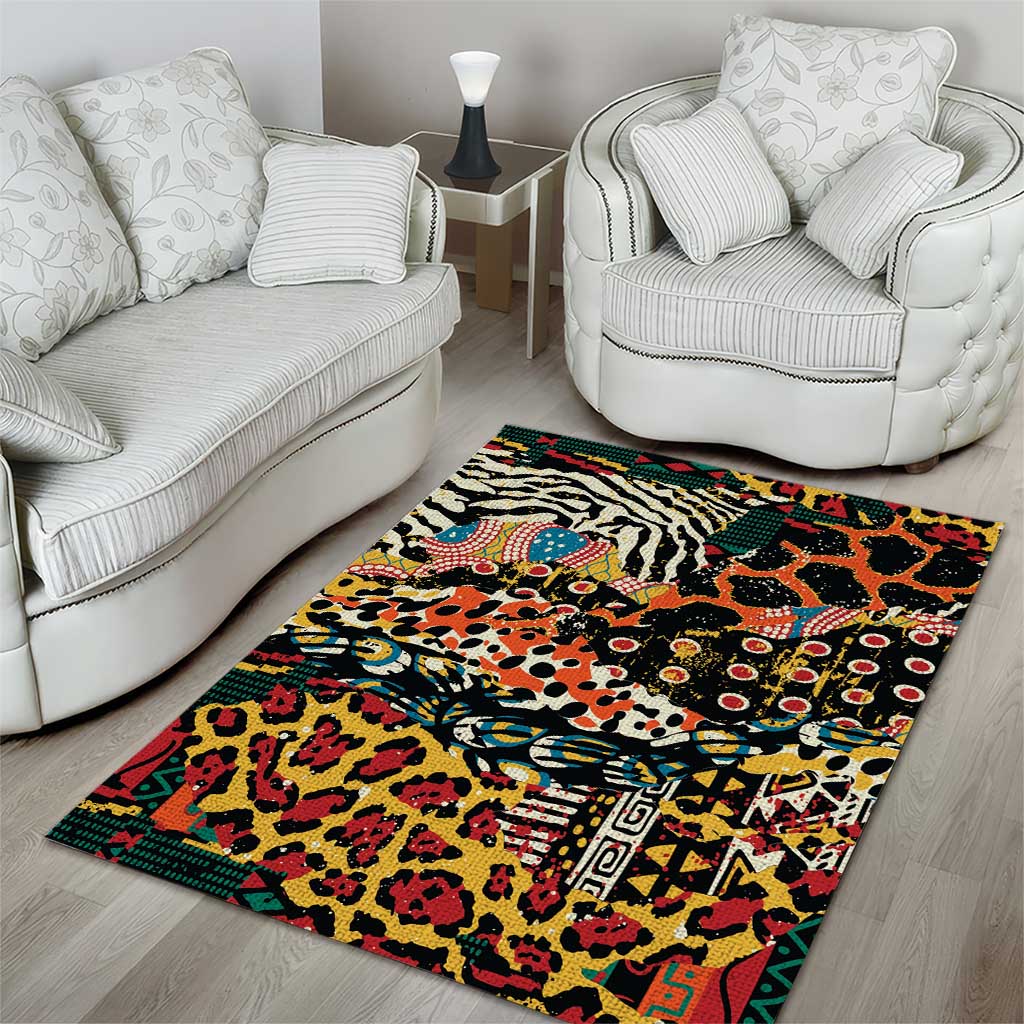 African Mixed Wild Animal Skins Area Rug