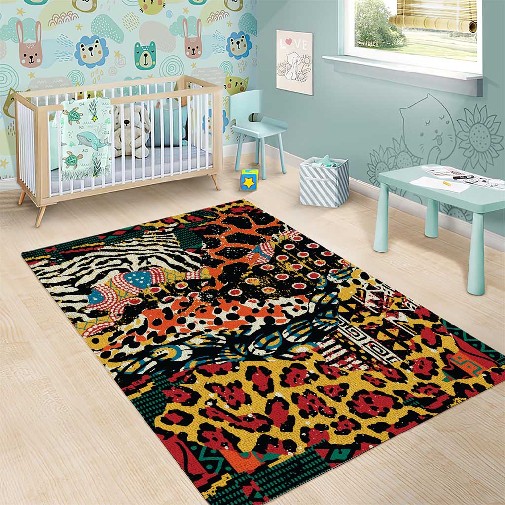 African Mixed Wild Animal Skins Area Rug