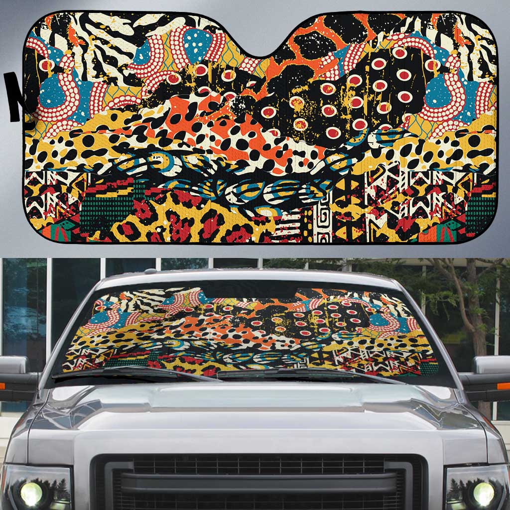 African Mixed Wild Animal Skins Auto Sun Shade