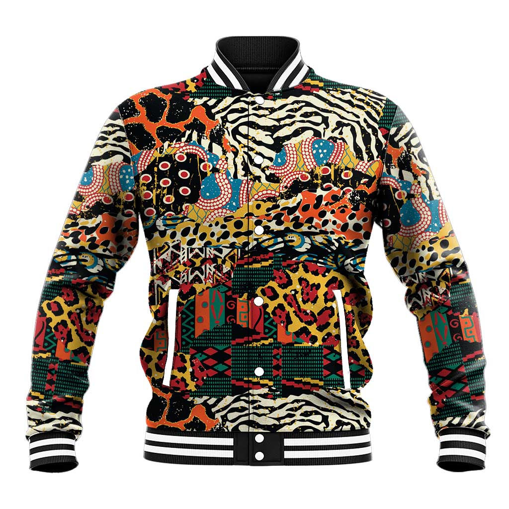 African Mixed Wild Animal Skins Baseball Jacket