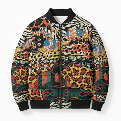 African Mixed Wild Animal Skins Bomber Puffer Jacket