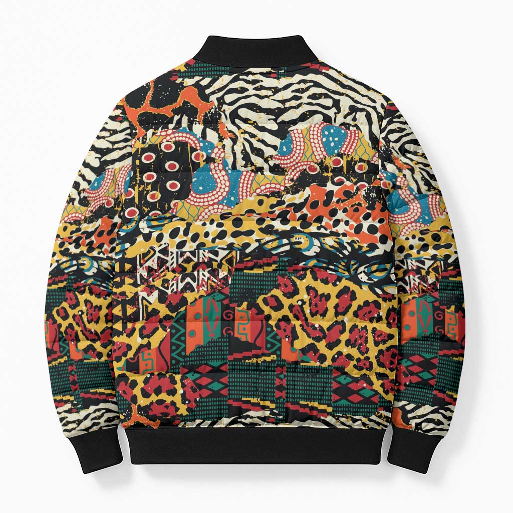 African Mixed Wild Animal Skins Bomber Puffer Jacket