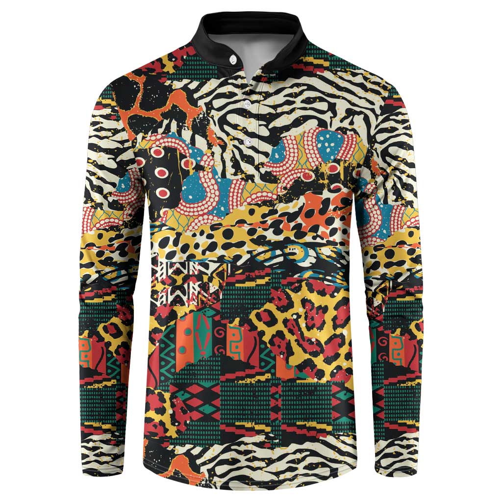 African Mixed Wild Animal Skins Button Sweatshirt