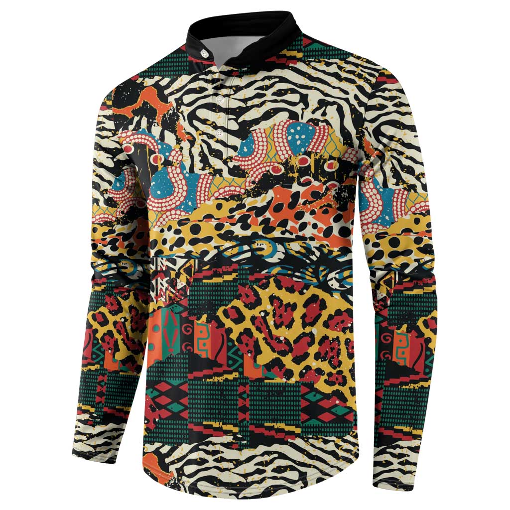 African Mixed Wild Animal Skins Button Sweatshirt