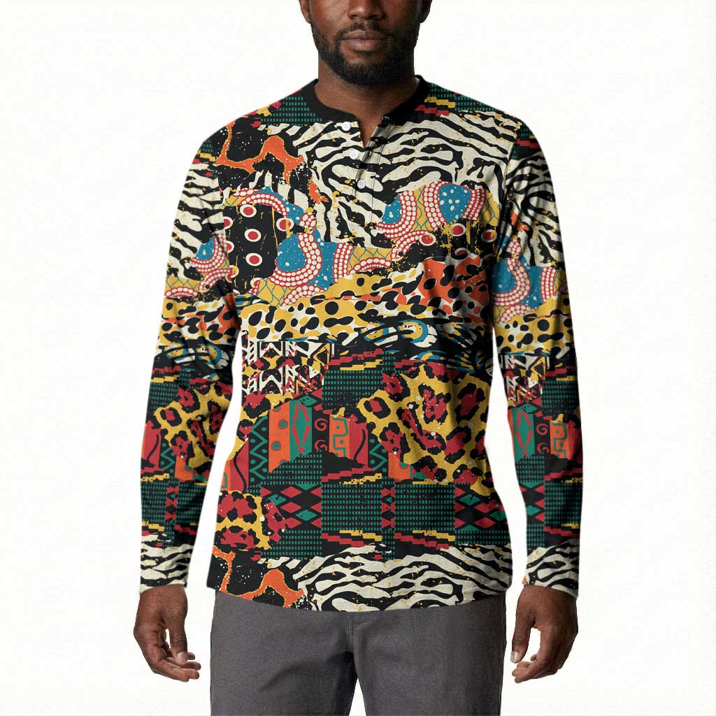 African Mixed Wild Animal Skins Button Sweatshirt