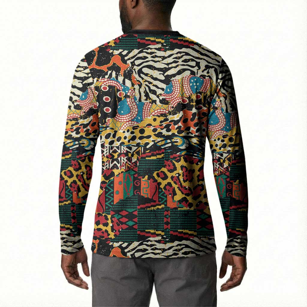 African Mixed Wild Animal Skins Button Sweatshirt