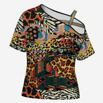 African Mixed Wild Animal Skins Cross Shoulder Shirt
