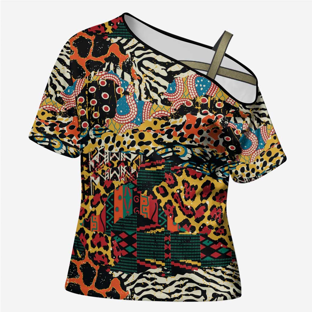 African Mixed Wild Animal Skins Cross Shoulder Shirt