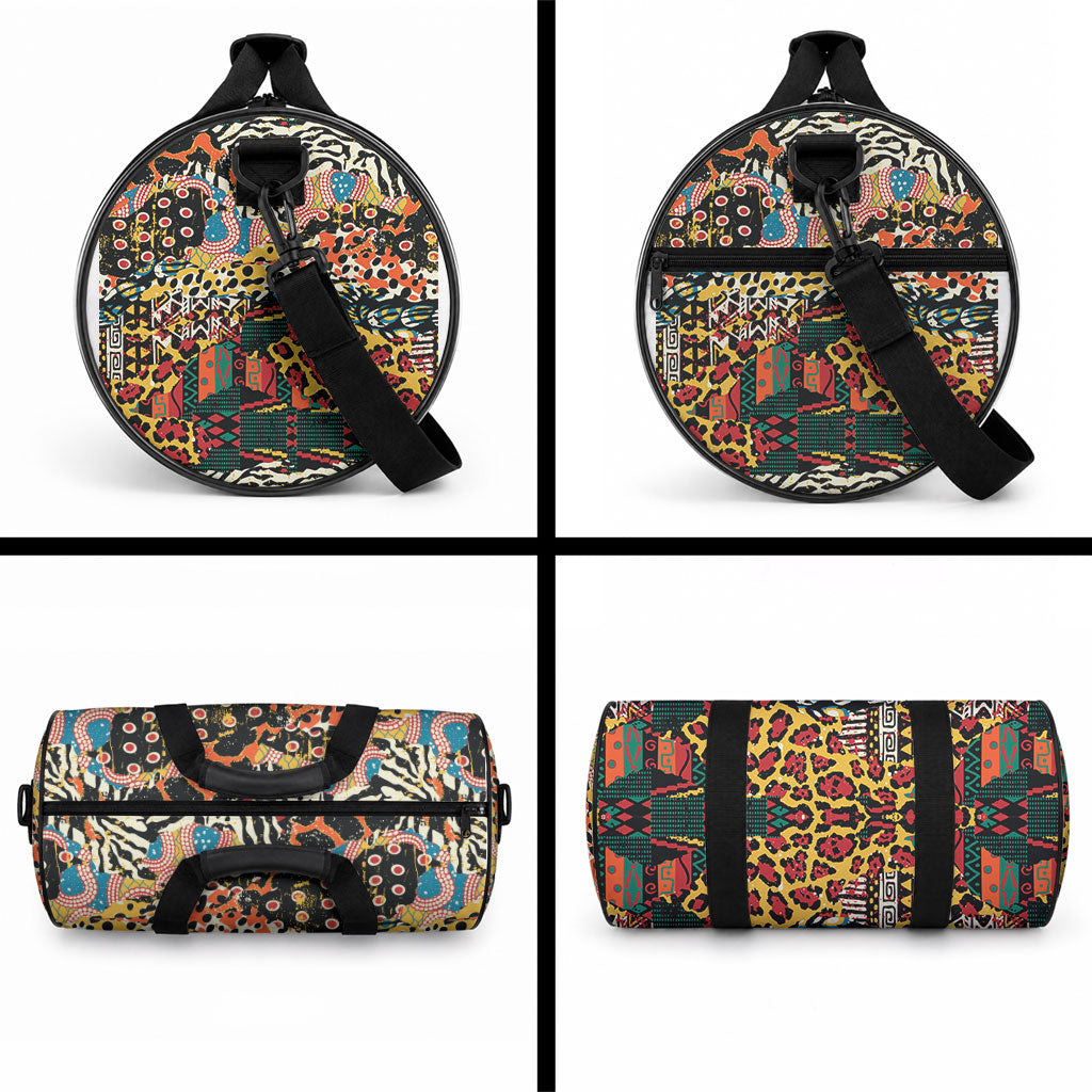 African Mixed Wild Animal Skins Duffle Bag