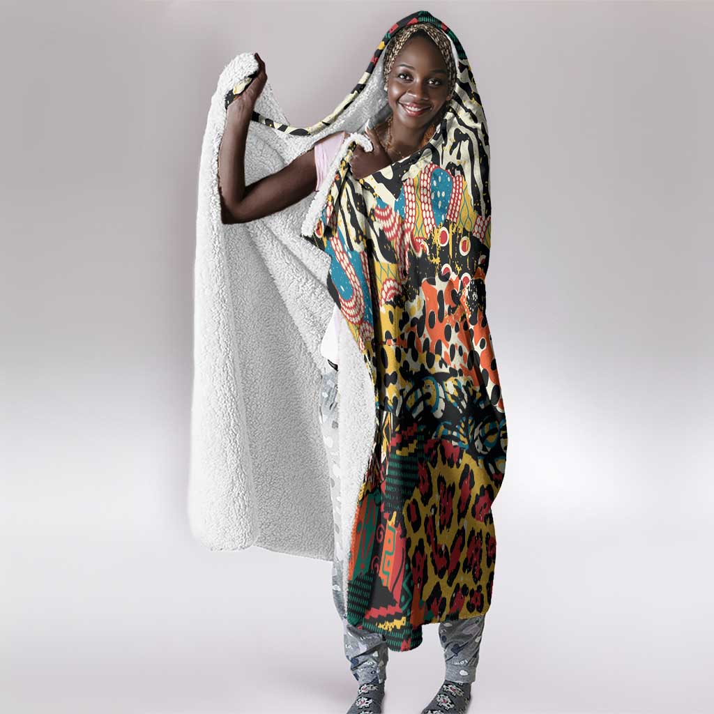 African Mixed Wild Animal Skins Hooded Blanket