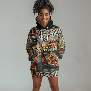 African Mixed Wild Animal Skins Hoodie Dress