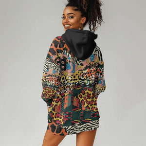 African Mixed Wild Animal Skins Hoodie Dress