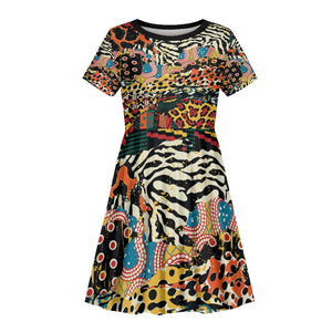 African Mixed Wild Animal Skins Kid Short Sleeve Dress