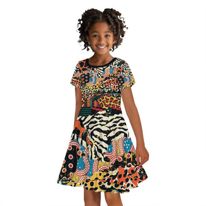 African Mixed Wild Animal Skins Kid Short Sleeve Dress