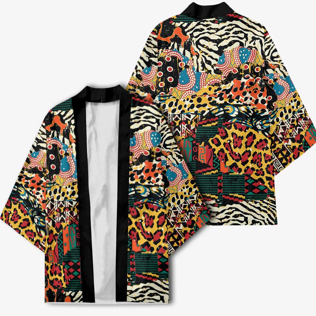 African Mixed Wild Animal Skins Kimono