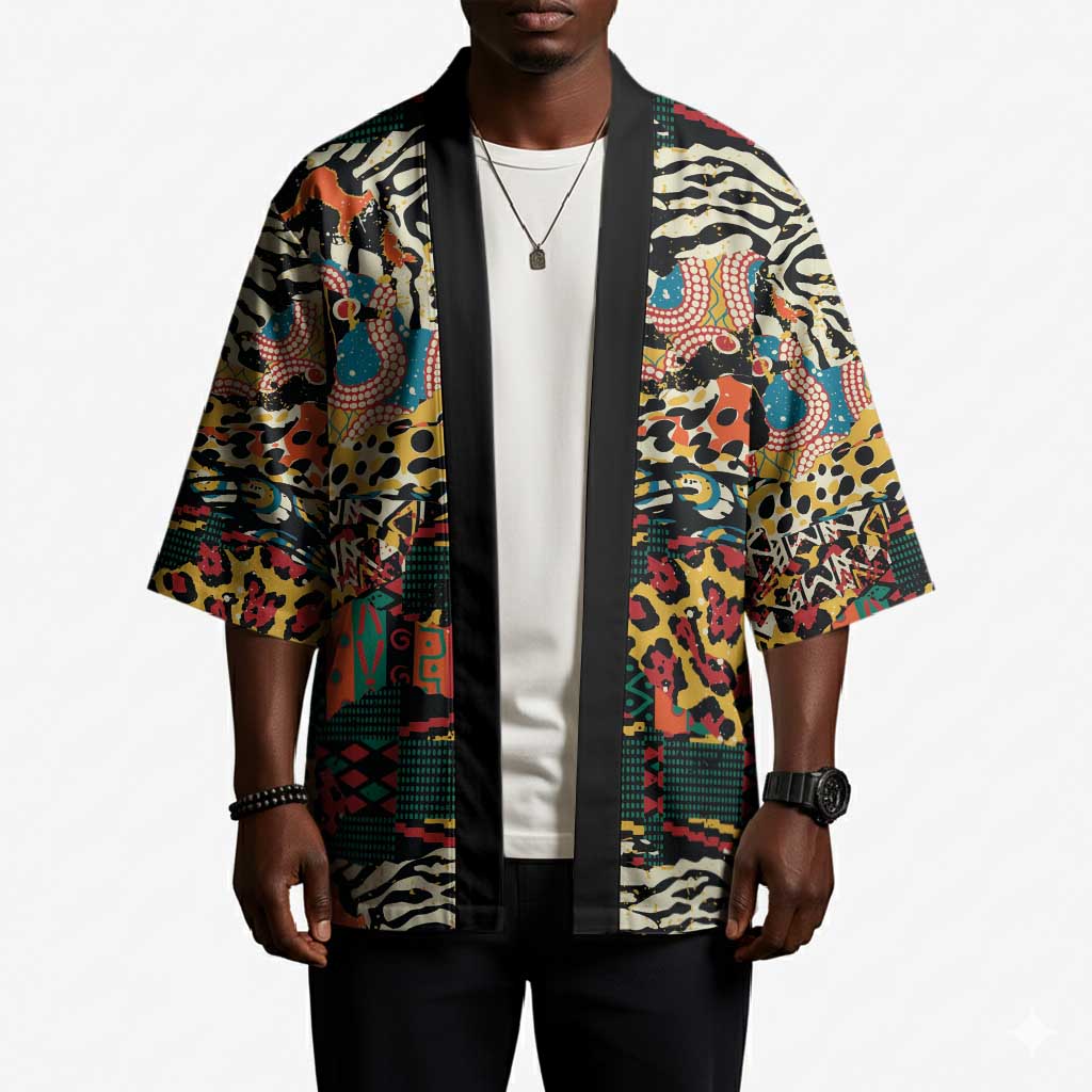 African Mixed Wild Animal Skins Kimono