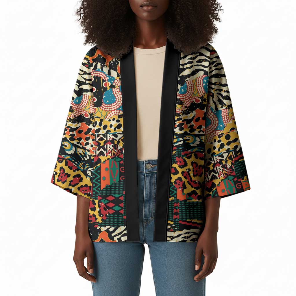 African Mixed Wild Animal Skins Kimono